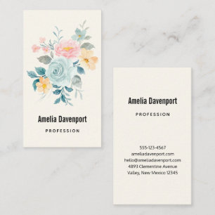 Carte De Visite Bouquet de fleurs rose et bleu élégant