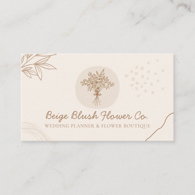 Carte De Visite Bouquet de Mariage de la calligraphie beige (Devant)