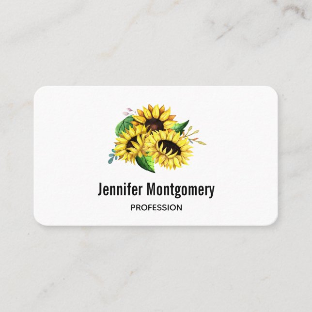 Carte De Visite Bouquet de tournesol jaune en aquarelle (Devant)