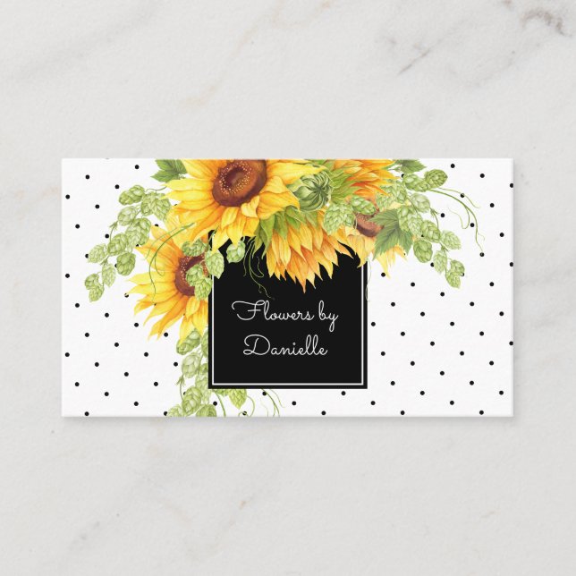 Carte De Visite Bouquet de tournesols aquarelle et Pois (Devant)