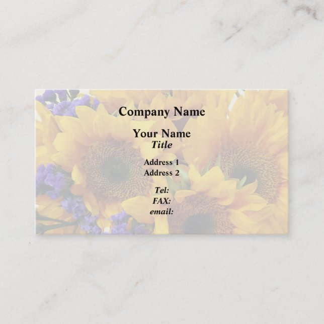 Carte De Visite Bouquet de tournesols et de statice pourpre (Devant)