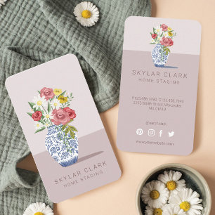 Carte De Visite Bouquet de vase en céramique bleu et blanc, Home S