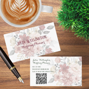 Carte De Visite Bouquet Fleur sauvage bohème avec code QR