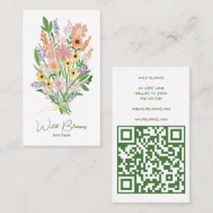 Carte De Visite Bouquet fleur sauvage Rustique artisanal Floral QR