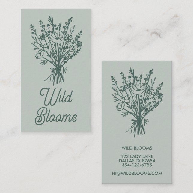 Carte De Visite Bouquet fleur sauvage Rustique minimaliste Floral  (Devant / Derrière)