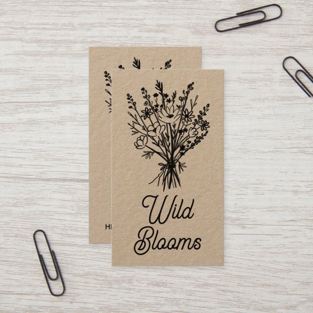 Carte De Visite Bouquet fleur sauvage Rustique minimaliste Floral  (Devant/Arrière en situation)