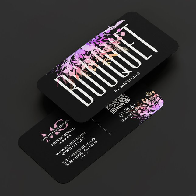 Carte De Visite Bouquet fleuriste Designer styliste noir (Florist Bouquet Floral Designer Stylist Black Business Card
)