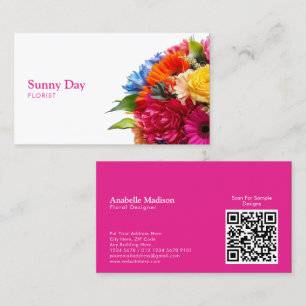 Carte De Visite Bouquet floral coloré fleuri avec code QR