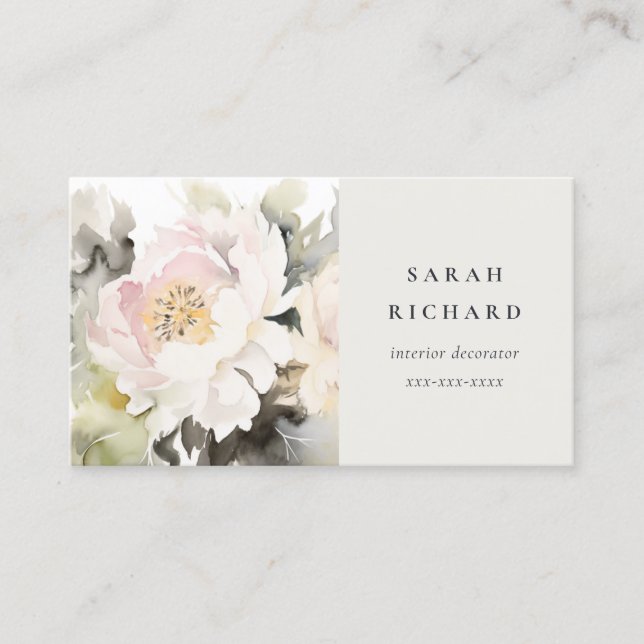 Carte De Visite Bouquet floral de pivoine gris moderne (Devant)