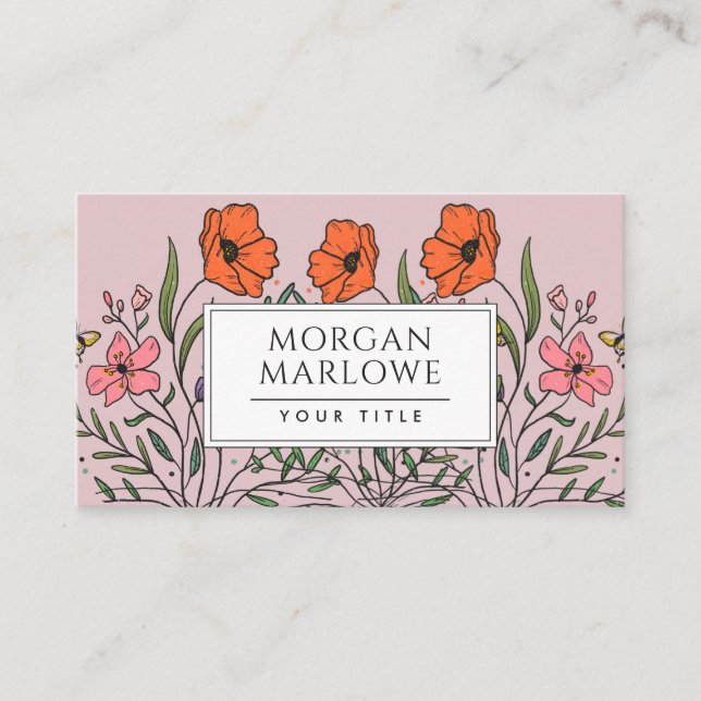Carte De Visite Bouquet floral rose orangé blanc (Devant)