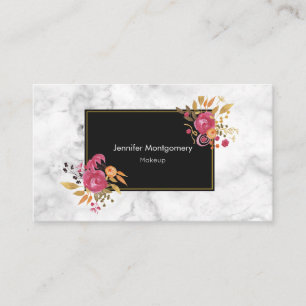 Carte De Visite Bouquets de coin rose floral sur cadre noir