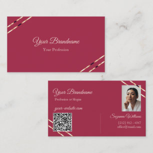 Carte De Visite Bourgogne avec lignes dorées roses Photo et code Q