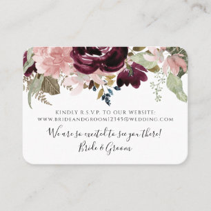 Carte De Visite Bourgogne Floral Élégant Mariage de feuillage rose