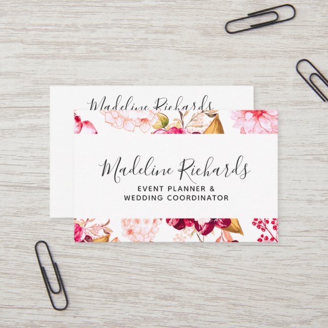 Carte De Visite Bourgogne & Flore floue avec les icônes des médias (Devant/Arrière en situation)