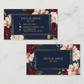 Carte De Visite Bourgogne foncé Blush Navy Blue Floral