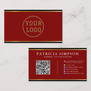 Carte De Visite Bourgogne Or Noir Code QR, Logo & Réseaux Sociau