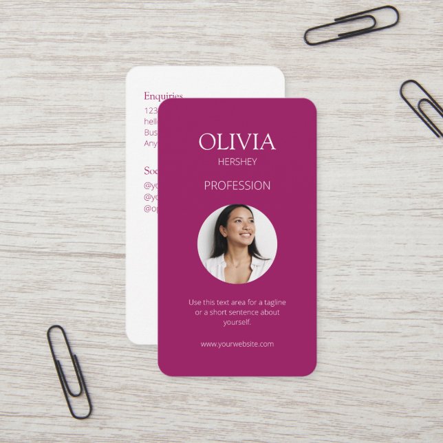 Carte De Visite Bourgogne Photo Social QR Code (Devant/Arrière en situation)