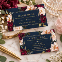 Bourgogne Rouge Foncé Floral Bleu Marine Blush