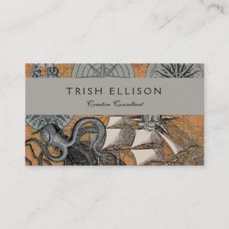 Carte De Visite Boussole Rose Vintage Nautique Octopus Ship