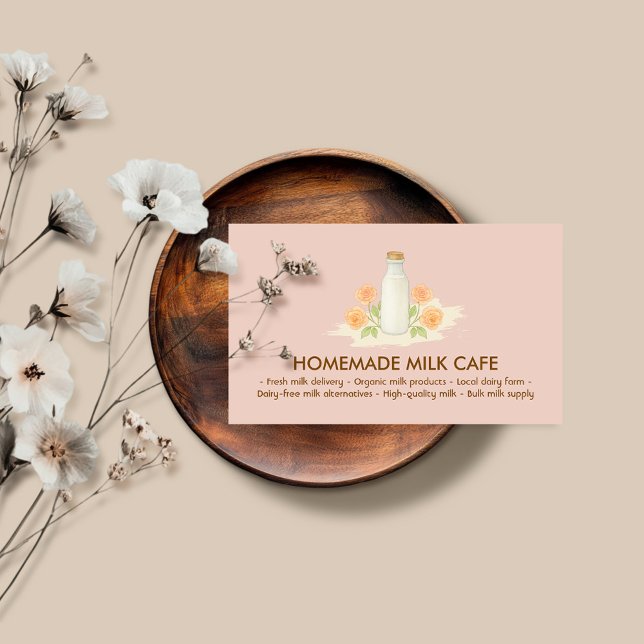 Carte De Visite Bouteille de lait Aquarelle Floral rose (Créateur téléchargé)