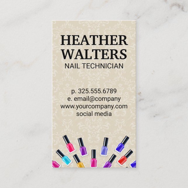 Carte De Visite Bouteilles polonaises à ongles | Monogramme Damask (Devant)