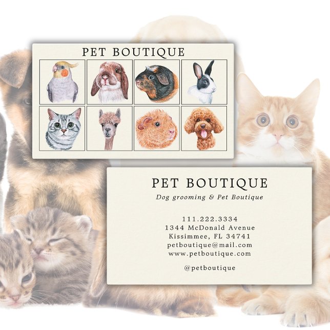 Carte De Visite Boutique Animaux d'aquarelle Animaux (Créateur téléchargé)