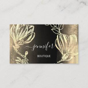 Carte De Visite Boutique Boutique Black Gold Flowers QR Code