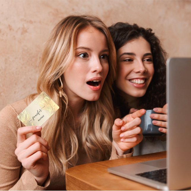 Carte De Visite Boutique Boutique SPA Gold Flowers QR Code (Boutique Shop SPA Gold Flowers QR Code Business Card)