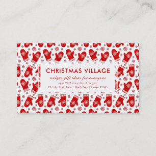 Carte De Visite Boutique cadeaux Red Mittens Ski ou Village de Noë