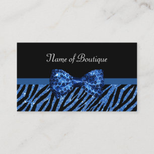 Carte De Visite Boutique chic Blue Zebra Print FAUX Glitz Bow
