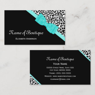 Carte De Visite Boutique Chic Nœud Aqua Ruban Léopard Noir et Blan