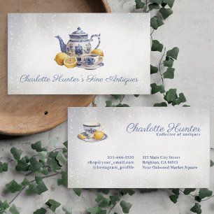 Carte De Visite Boutique d'antiquités Théière bleue de chinoiserie