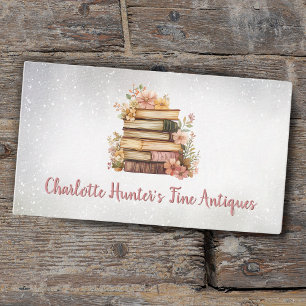 Carte De Visite Boutique d'antiquités, vintage pile de livres anci