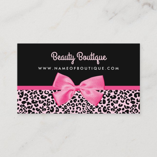Carte De Visite Boutique de beauté Girly Pink Empreinte de léopard (Devant)