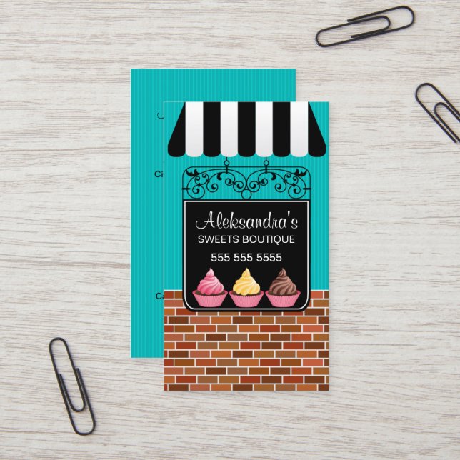Carte De Visite Boutique de boulangerie de petit gâteau (Devant/Arrière en situation)