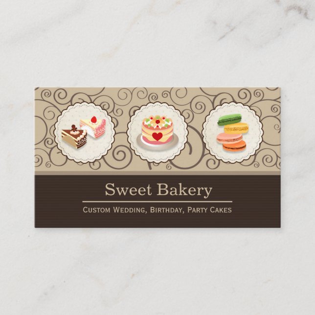 Carte De Visite Boutique de boulangerie sucrée - Gâteaux sur mesur (Devant)
