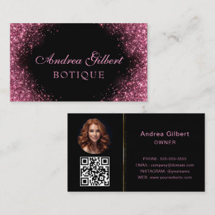 Carte De Visite Boutique de mode paillettes rose élégante Noir