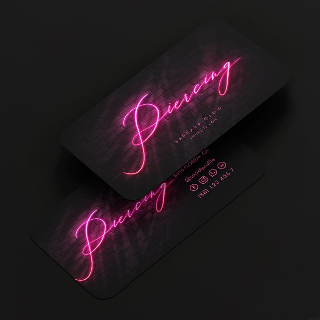 Carte De Visite Boutique de perçage moderne Neon Rose (Modern Piercing Shop Neon Pink Business Card
)