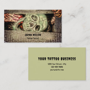 Carte De Visite Boutique de tatouage de tête de crâne vert gothiqu