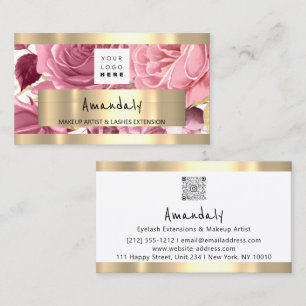 Carte De Visite Boutique d'or QR CODE Logo Roses roses roses
