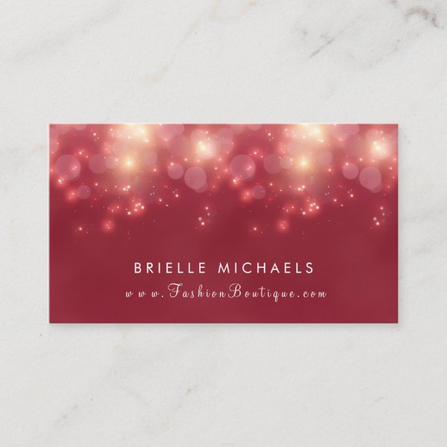 Carte De Visite Boutique élégante Red Luxe Bokeh Sparkle (Devant)