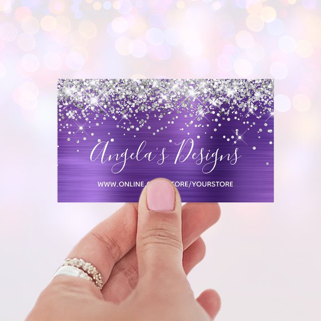 Carte De Visite Boutique en ligne Améthyst Parties scintillant en  (Silver Glitter Amethyst Foil Online Store Business Card)