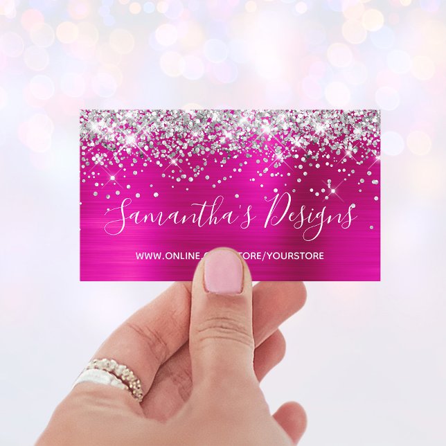 Carte De Visite Boutique en ligne Parties scintillant argent brill (Faux Glittery Business Cards)