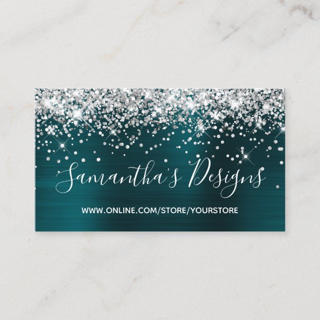 Carte De Visite Boutique en ligne Parties scintillant d'argent noi (Devant)