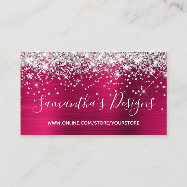 Carte De Visite Boutique en ligne Parties scintillant d'argent vin (Devant)