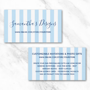 Carte De Visite Boutique en ligne rayures verticales bleu clair et