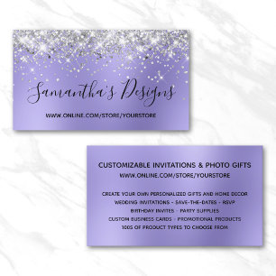 Carte De Visite Boutique en ligne Silver Glitter Periwinkle Blur