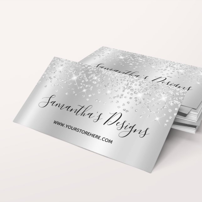 Carte De Visite Boutique en ligne Sparkly Silver Confetti Parties  (Sparkly Silver Confetti Glitter Ombre Online Store Business Card)
