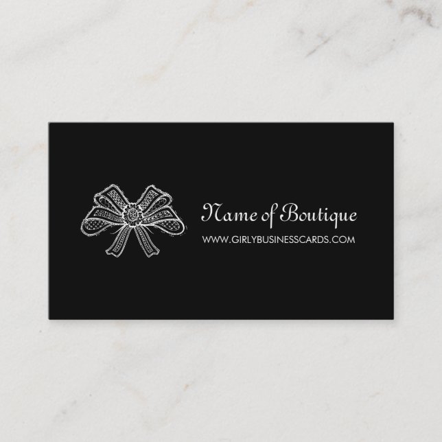 Carte De Visite Boutique féminine Ruban noir et blanc en dentelle (Devant)
