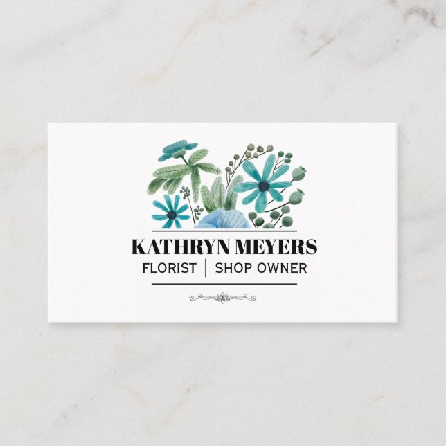 Carte De Visite Boutique Fleurs | Fleurs bleues (Devant)
